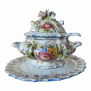 Sopera decorativa de cerámica floral