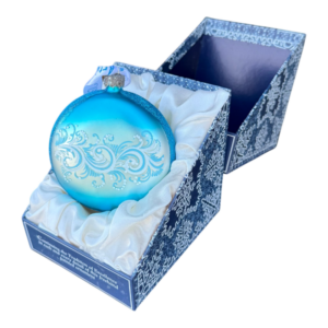 Esfera navideña decorativa azul con caja