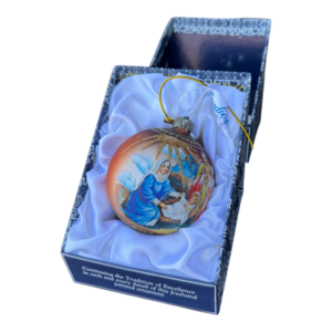 Esfera navideña decorativa azul con caja